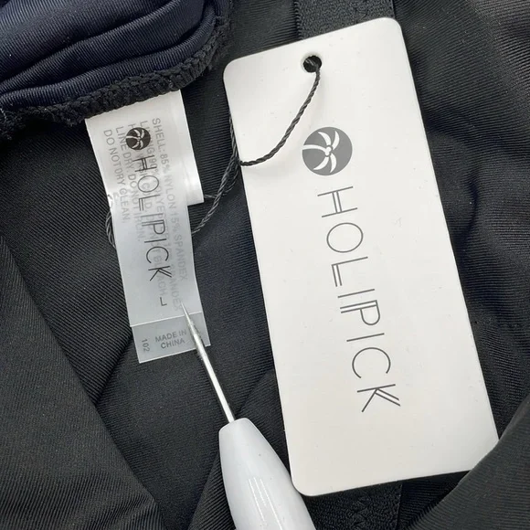 Holipick Black One-Piece Monokini‎ Swimsuit High Neck Cutout Snap/Hook Closure - Picture 17 of 17